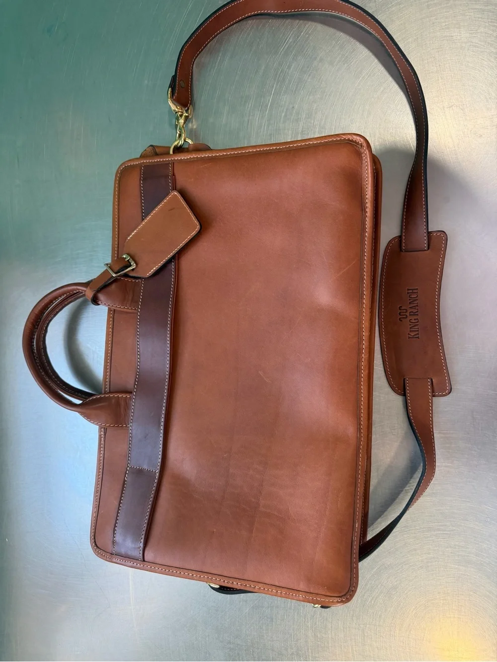 King Ranch Men's Leather Briefcase in Tan